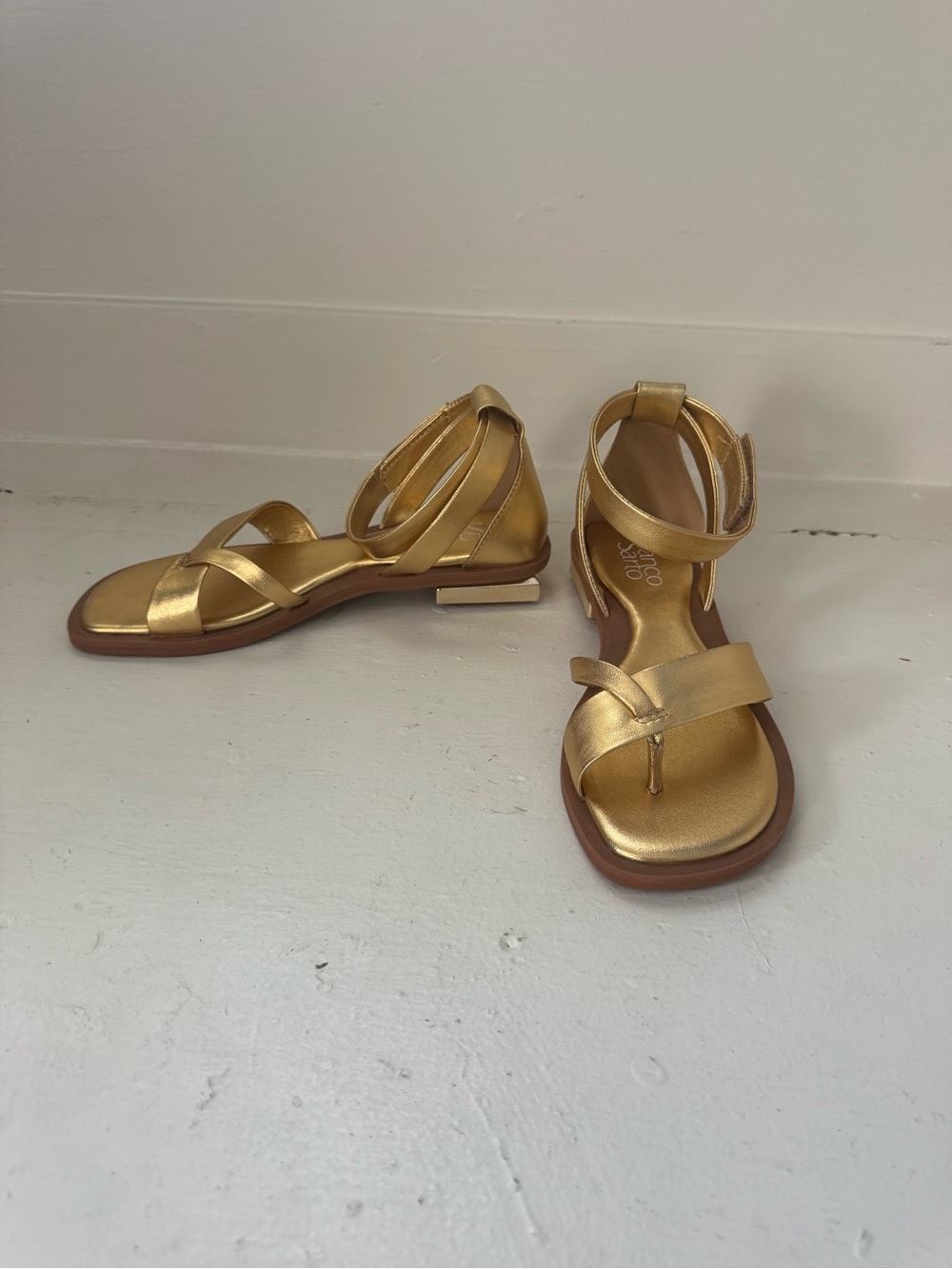 Franco Sarto Metallic Gold Ankle-Strap Sandals —New with Tags